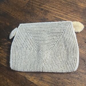 Chic Beaded Cream Clutch 6" X 4.50" Made In Belgium Vintage Estate